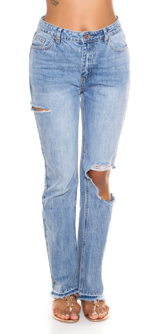 bootcut hoge taille jeans met uitsparingen blauw